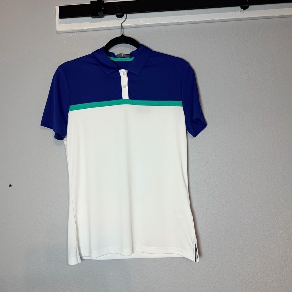 Calloway Women's Golf Polo Shirt Size Medium NWT Colorblock Striped Blue White